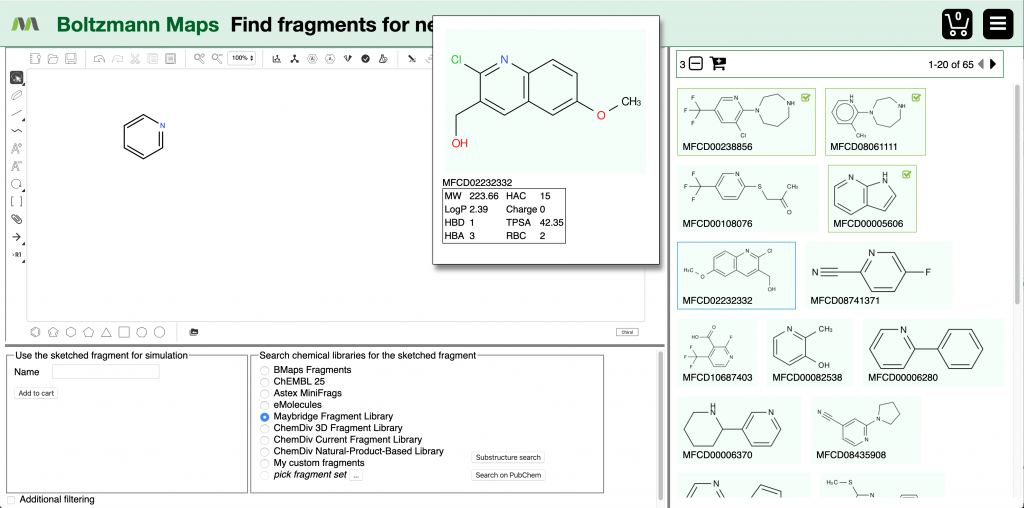 Fragment search screen, including search results and fragment detail